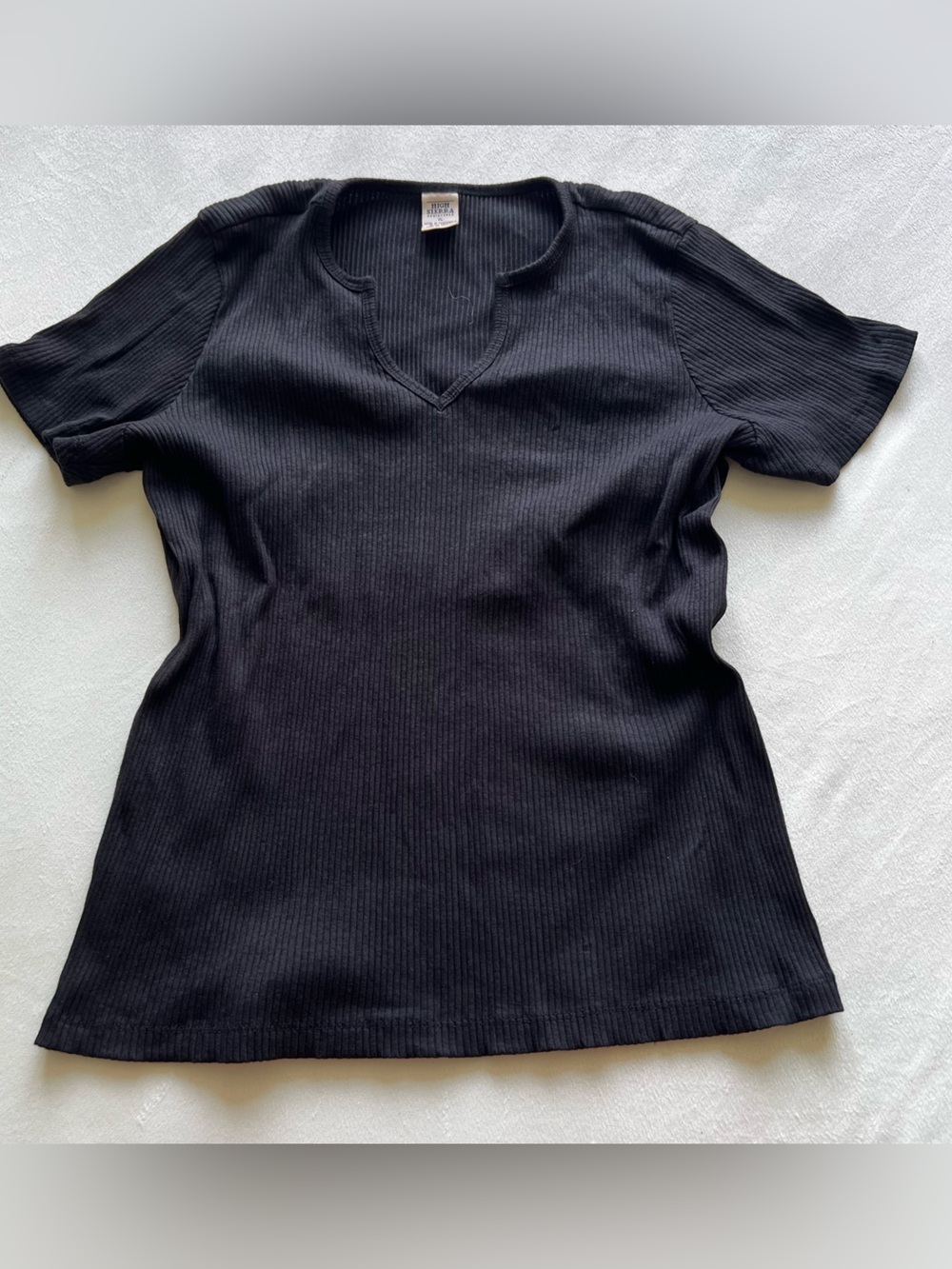 Black Ribbed V neck Sweater Shirt High Sierra Basics Simple Minimalist